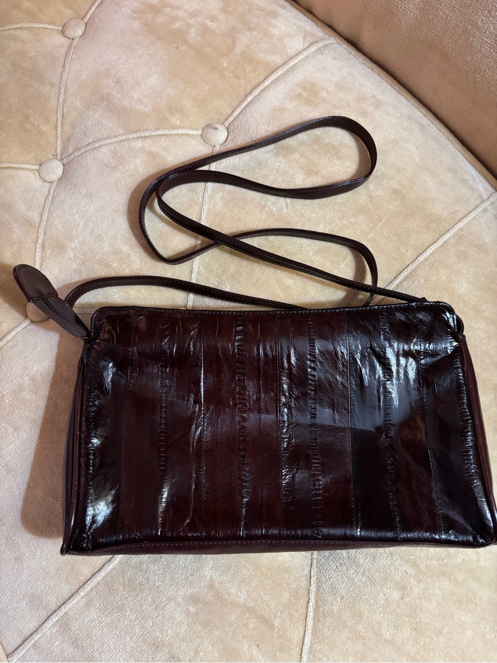 Vintage Dark Brown Patent Leather Crossbody Bag